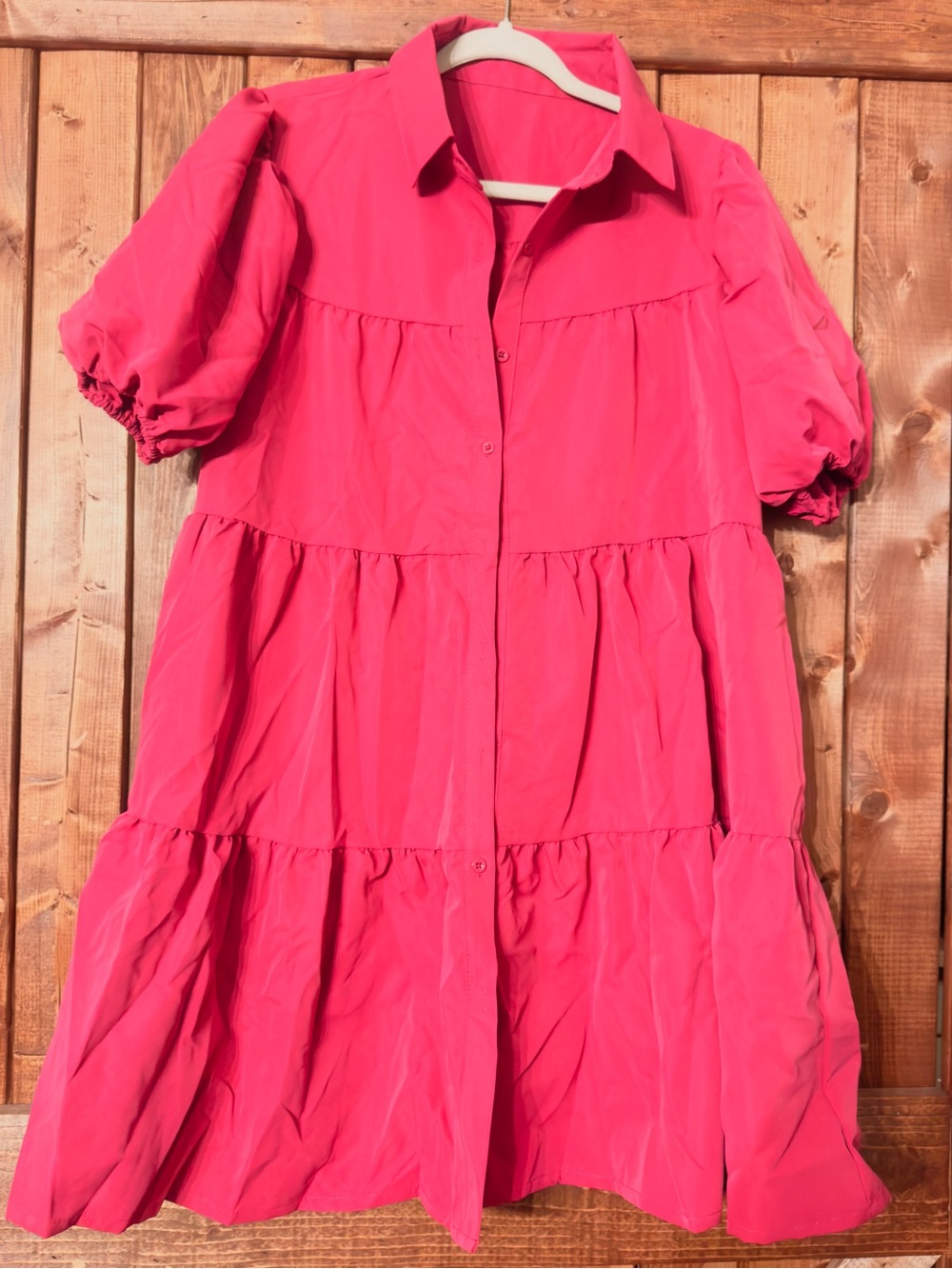 Pink Tiered Button-Front Dress XXL